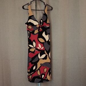 Black and White Plunge Neck Sheath Midi Dress